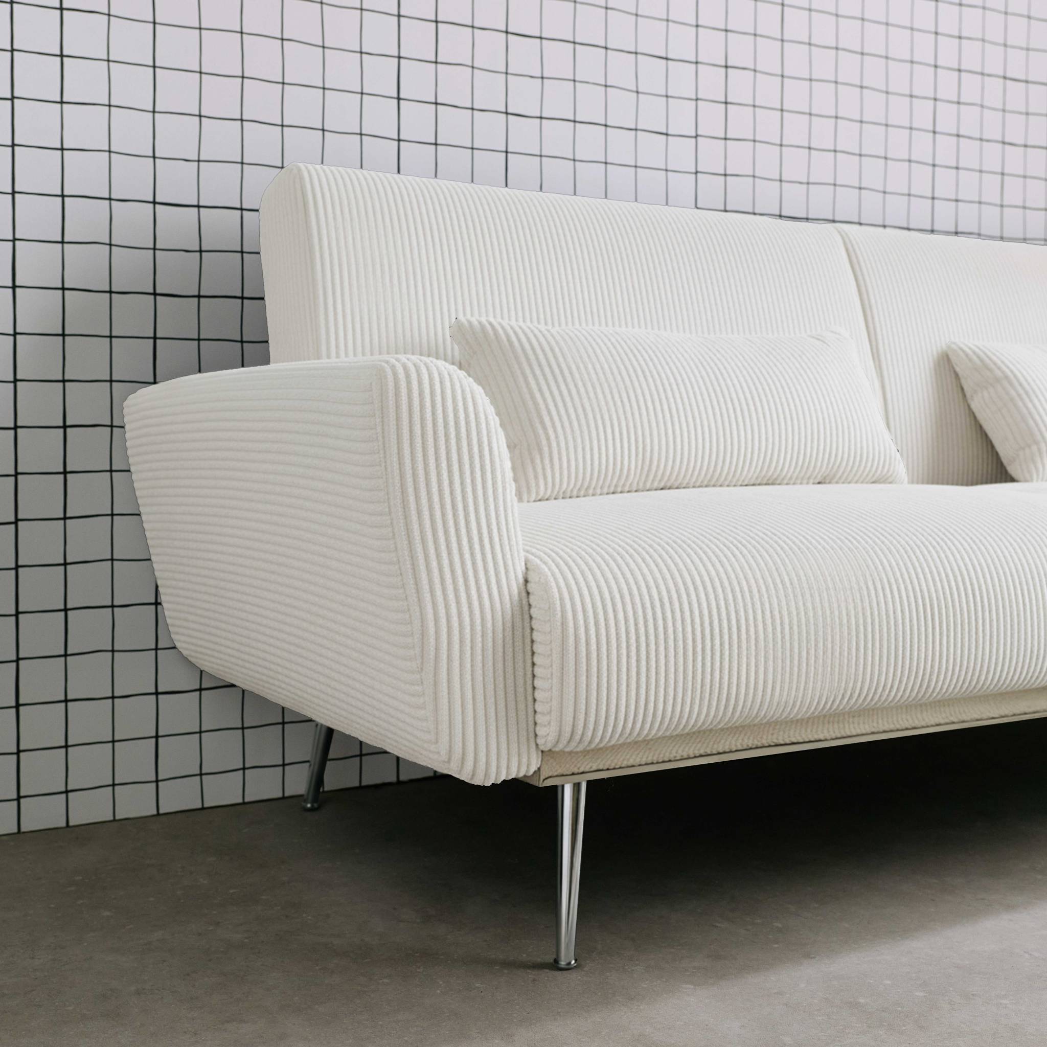 Divano letto 3 posti legno di eucalipto metallo e velluto a coste,