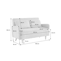 Divano letto a 2 posti in velluto a coste con gambe in legno, beige