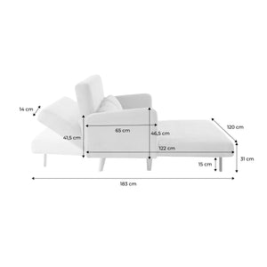 Divano letto a 2 posti in velluto a coste con gambe in legno, beige