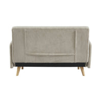 Divano letto a 2 posti in velluto a coste con gambe in legno, beige