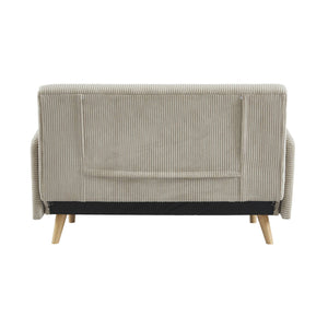 Divano letto a 2 posti in velluto a coste con gambe in legno, beige