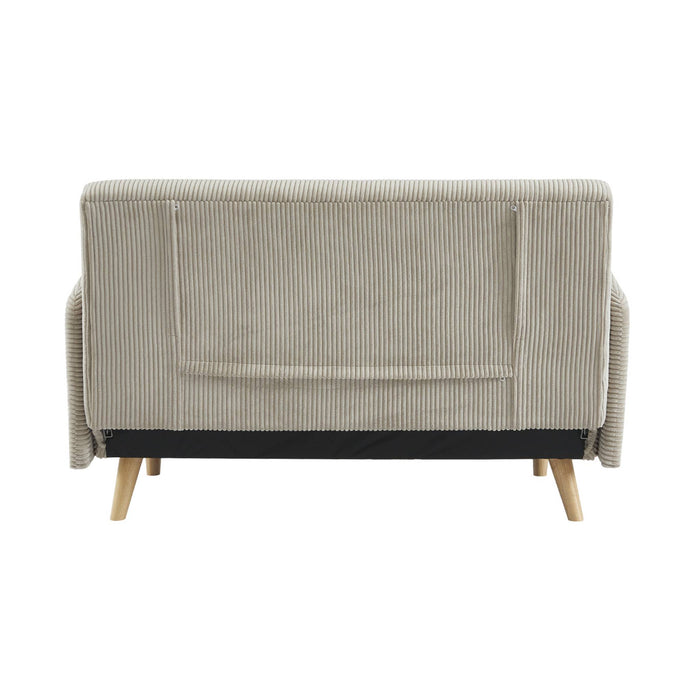 Divano letto a 2 posti in velluto a coste con gambe in legno, beige