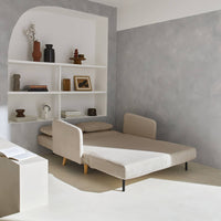 Divano letto a 2 posti in velluto a coste con gambe in legno, beige