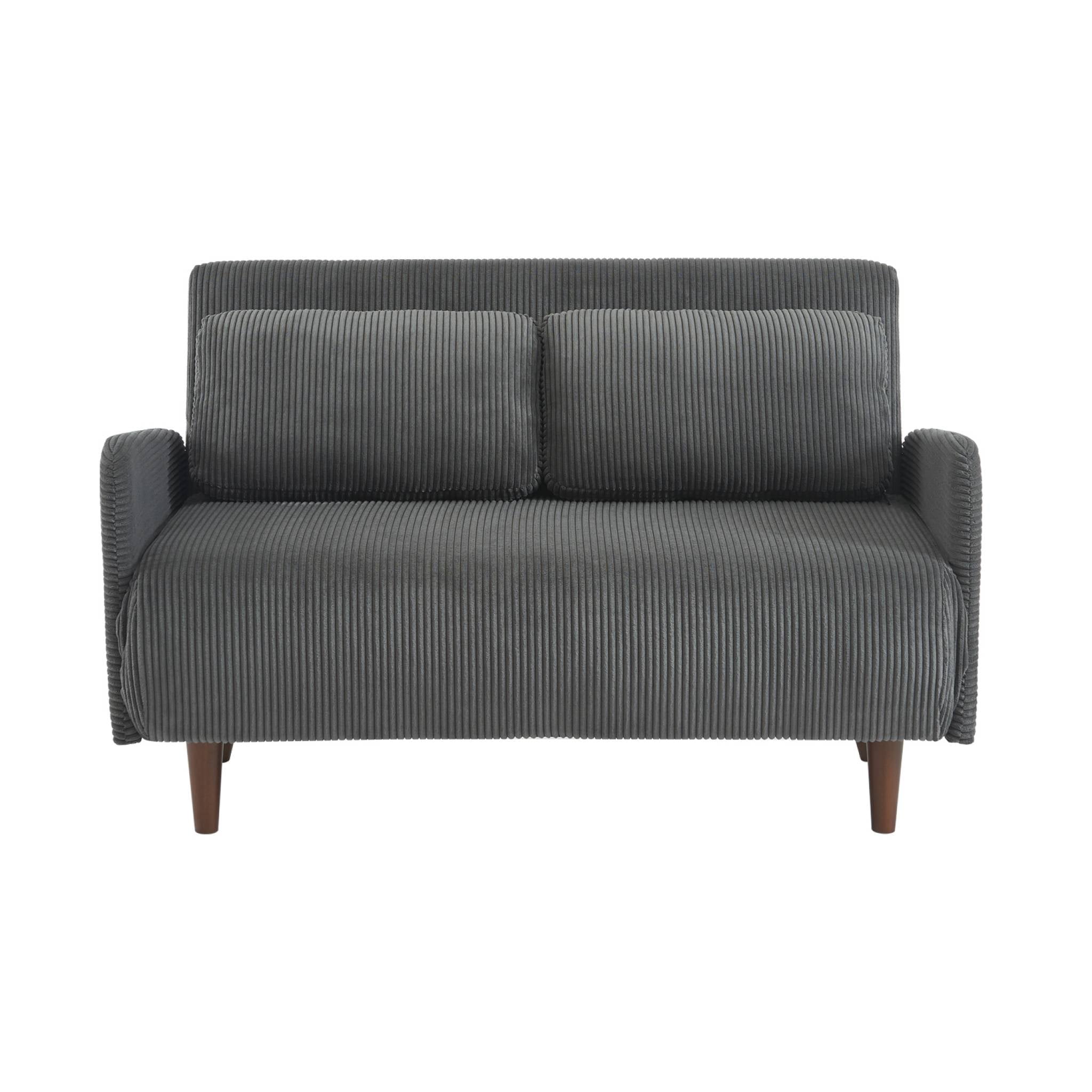 Divano letto a 2 posti in velluto a coste con gambe in legno, grigio