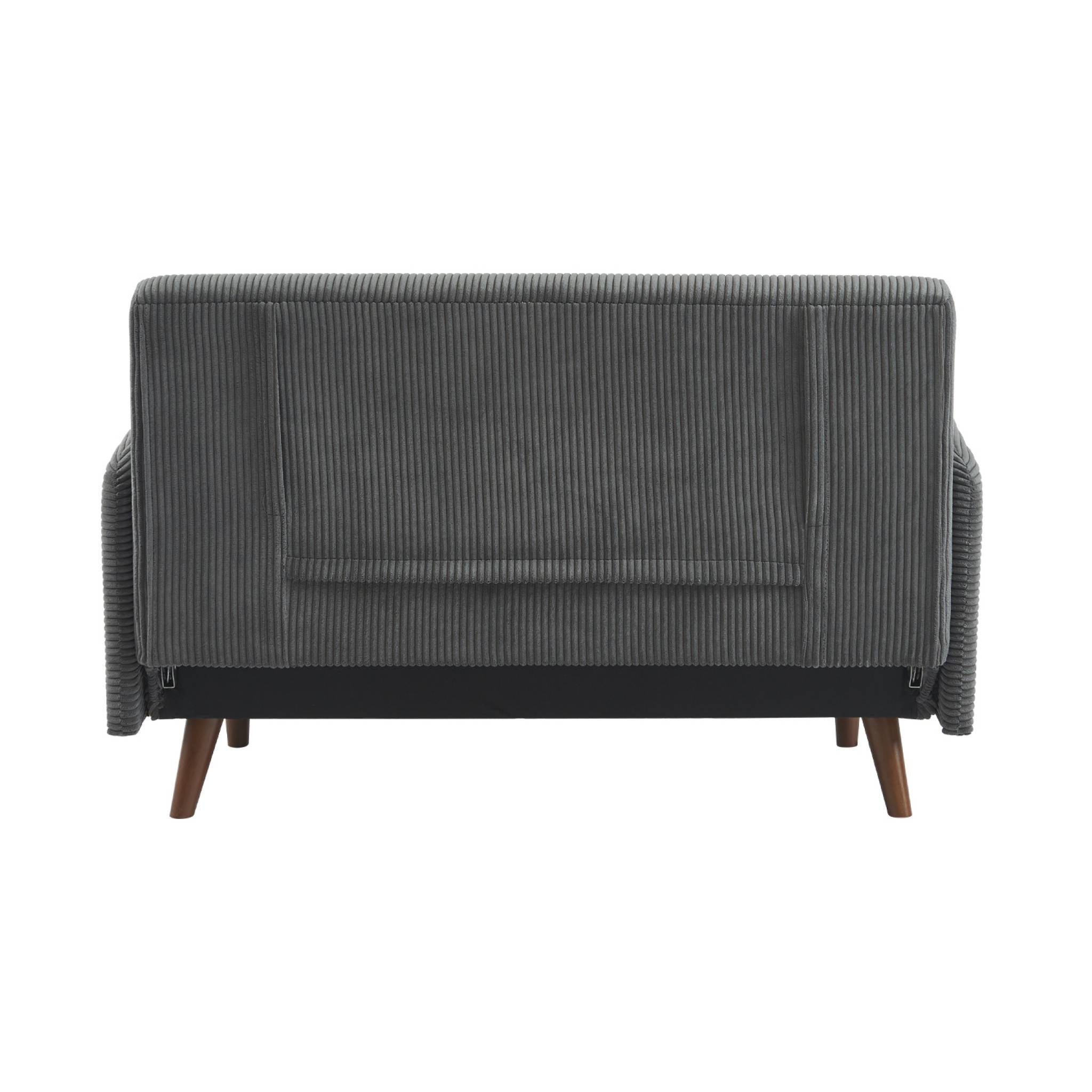 Divano letto a 2 posti in velluto a coste con gambe in legno, grigio