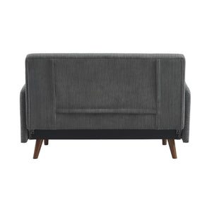 Divano letto a 2 posti in velluto a coste con gambe in legno, grigio