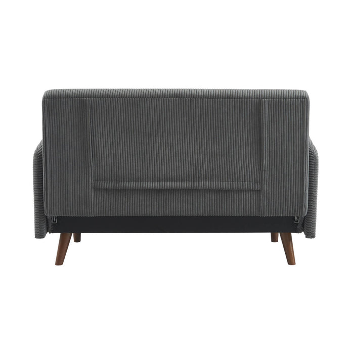 Divano letto a 2 posti in velluto a coste con gambe in legno, grigio