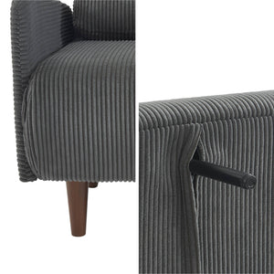 Divano letto a 2 posti in velluto a coste con gambe in legno, grigio