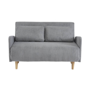 Divano letto a 2 posti in velluto a coste con gambe in legno, grigio