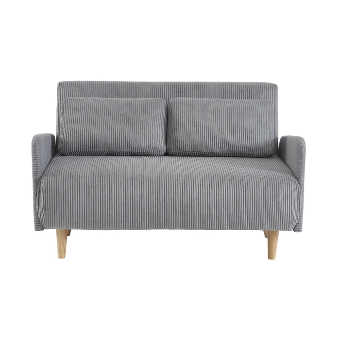 Divano letto a 2 posti in velluto a coste con gambe in legno, grigio