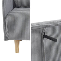 Divano letto a 2 posti in velluto a coste con gambe in legno, grigio