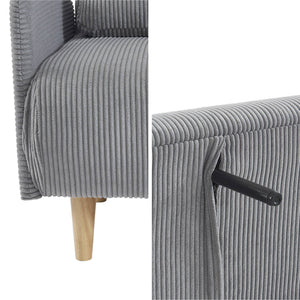 Divano letto a 2 posti in velluto a coste con gambe in legno, grigio