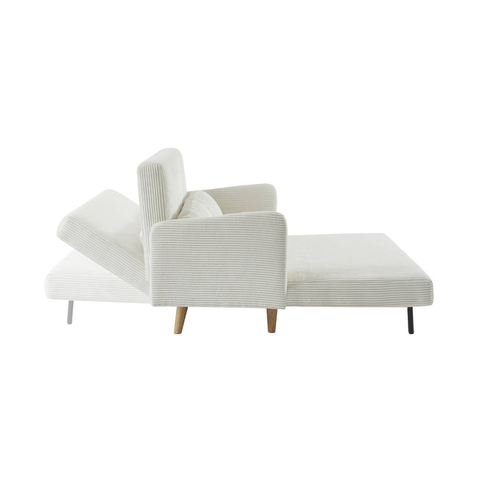 Divano letto a 2 posti in velluto a coste con gambe in legno, bianco