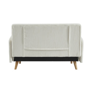 Divano letto a 2 posti in velluto a coste con gambe in legno, bianco