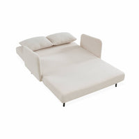 Divanetto letto in tessuto bouclé, gambe in legno, 2 posti, bouclé