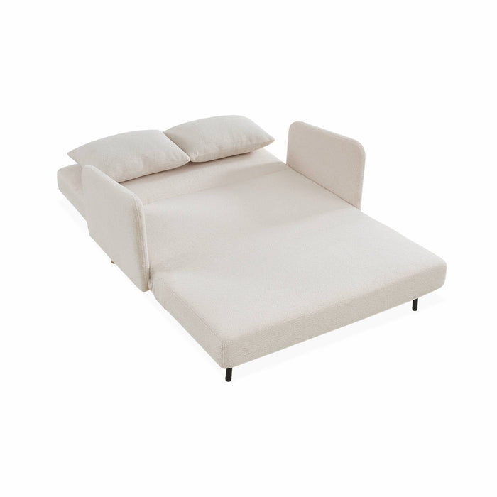Divanetto letto in tessuto bouclé, gambe in legno, 2 posti, bouclé