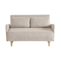 Divano letto a 2 posti in velluto a coste con gambe in legno, beige