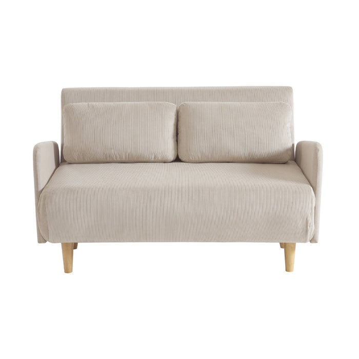 Divano letto a 2 posti in velluto a coste con gambe in legno, beige