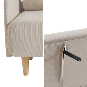 Divano letto a 2 posti in velluto a coste con gambe in legno, beige