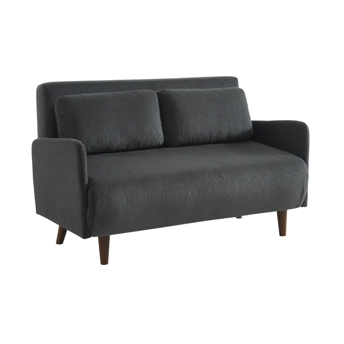 Divano letto a 2 posti in velluto a coste con gambe in legno, grigio