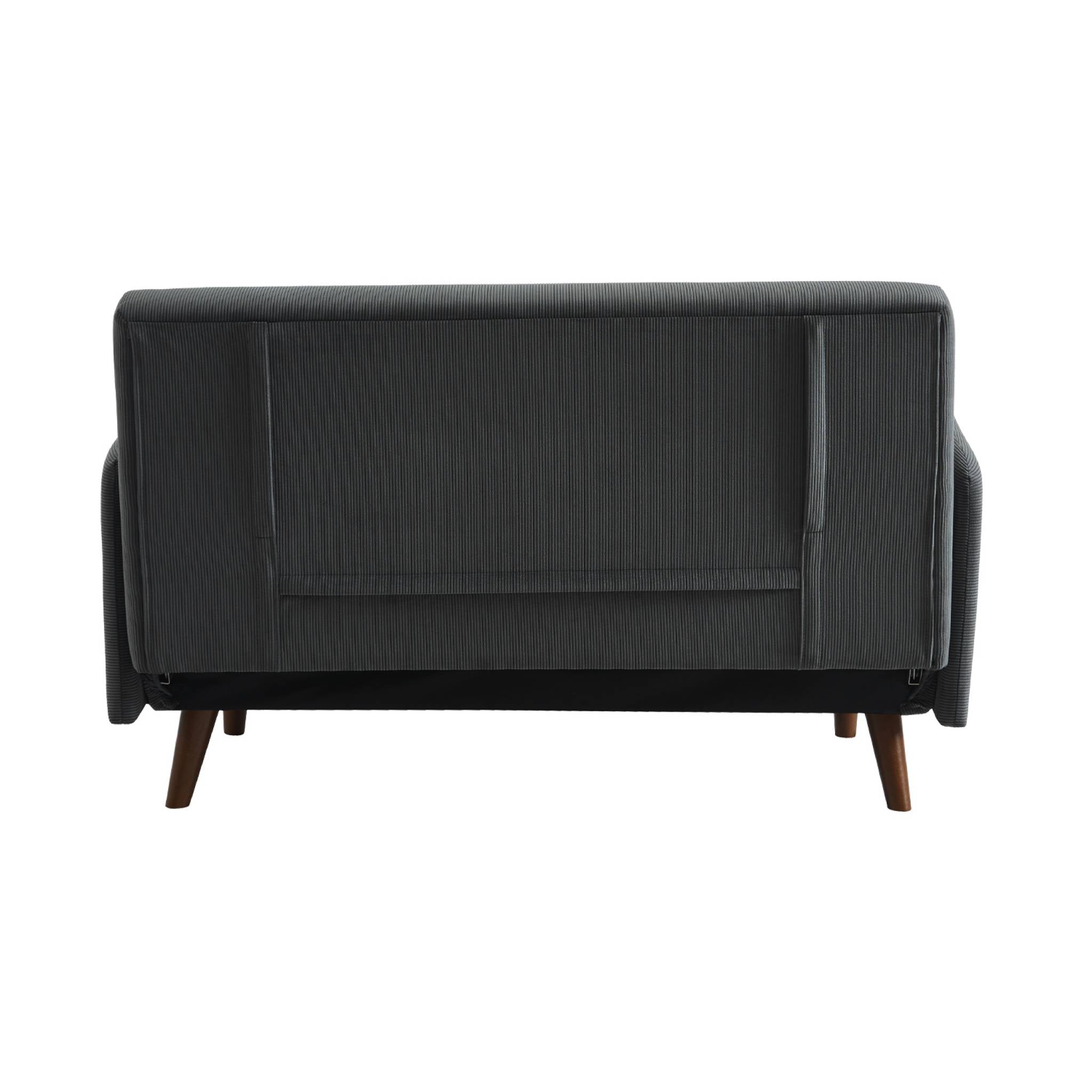 Divano letto a 2 posti in velluto a coste con gambe in legno, grigio