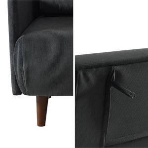 Divano letto a 2 posti in velluto a coste con gambe in legno, grigio