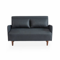 Divanetto letto clic clac 2 posti in tessuto, gambe in legno, grigio