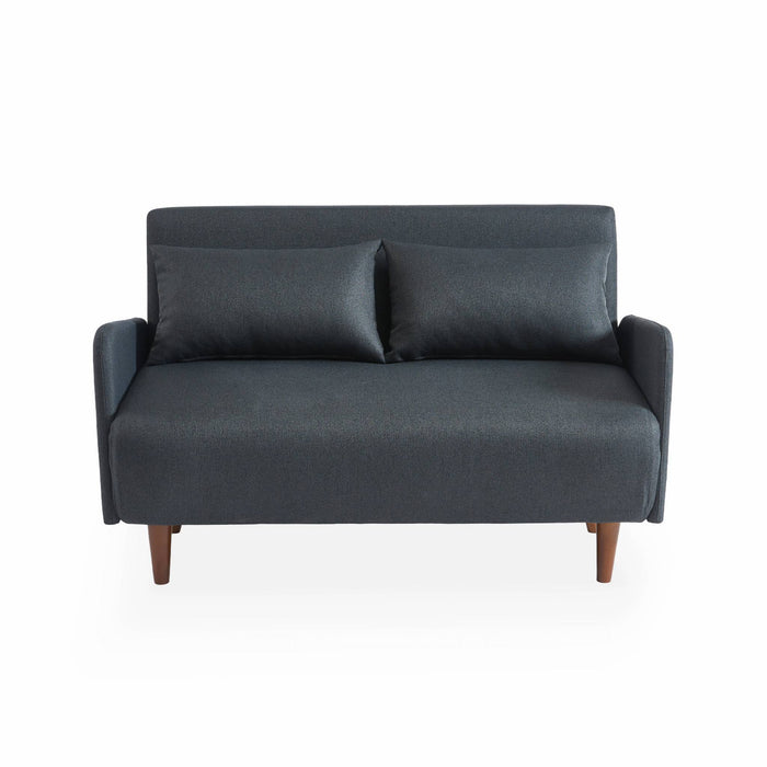 Divanetto letto clic clac 2 posti in tessuto, gambe in legno, grigio