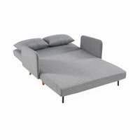 Divanetto letto clic clac 2 posti in tessuto, gambe in legno, grigio