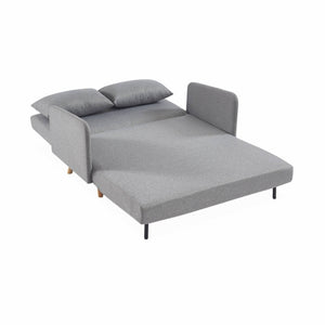 Divanetto letto clic clac 2 posti in tessuto, gambe in legno, grigio