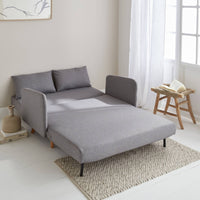 Divanetto letto clic clac 2 posti in tessuto, gambe in legno, grigio
