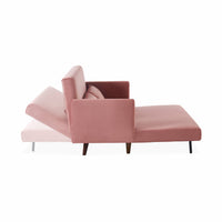 Divano letto a 2 posti in velluto con gambe in legno, rosa antico