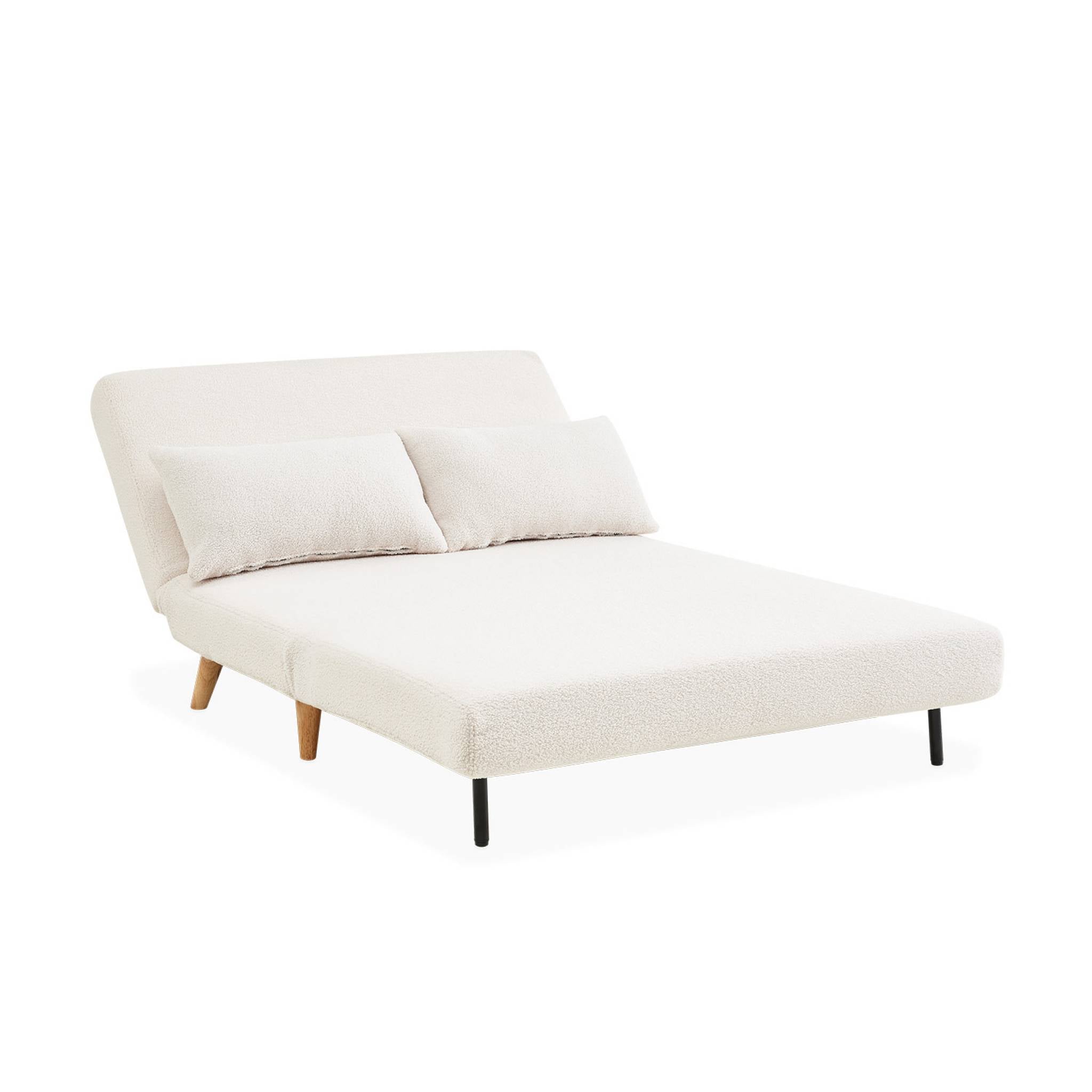 Divano letto in tessuto bouclé a 2 posti, bouclé bianco