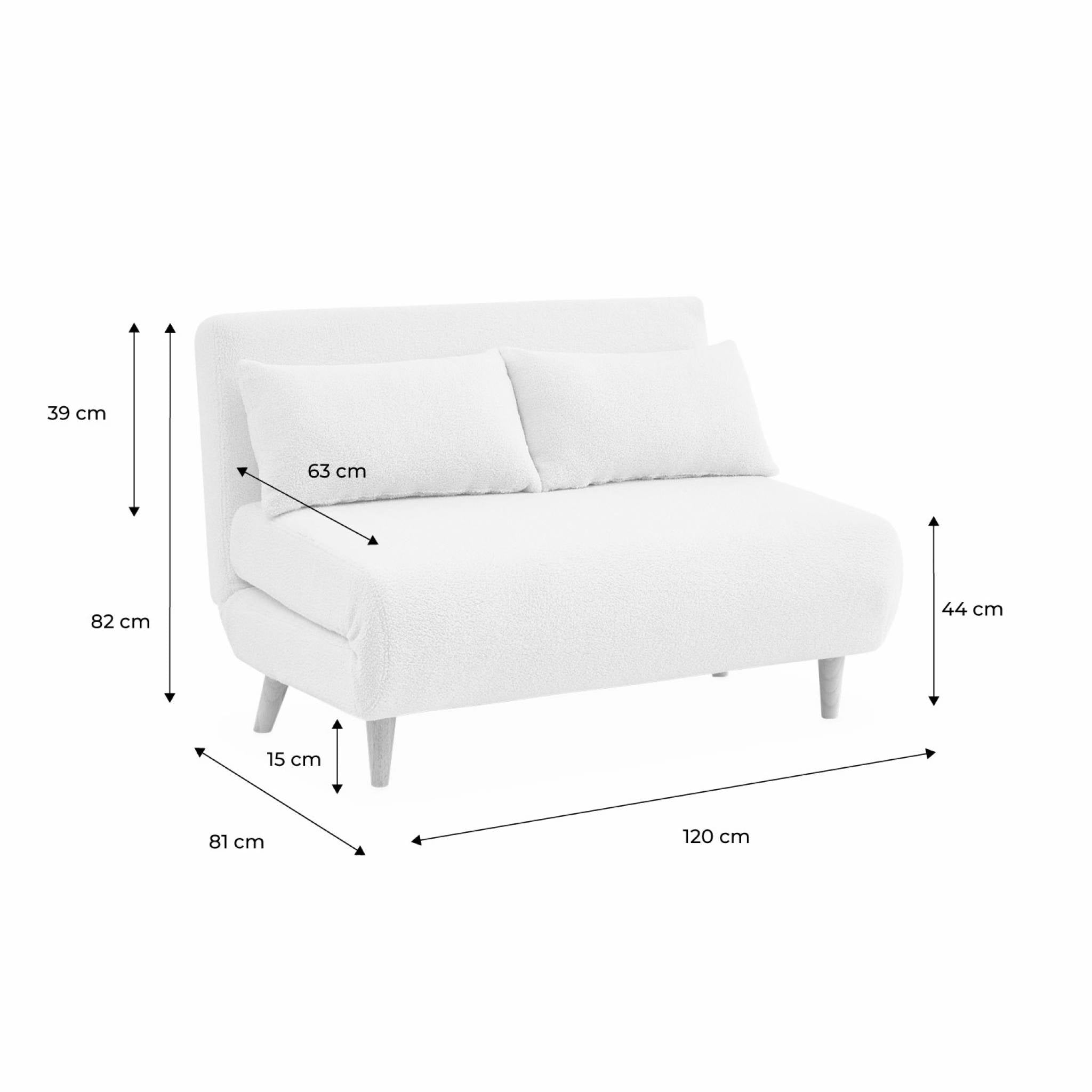 Divano letto in tessuto bouclé a 2 posti, bouclé bianco