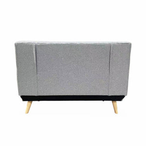 Divano letto a 2 posti in tessuto, gambe in legno, grigio chiaro