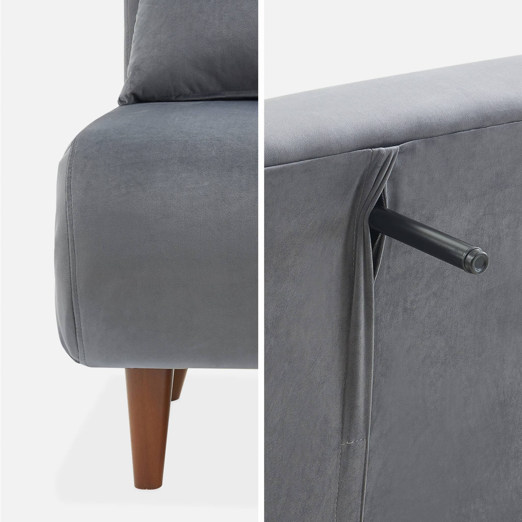 Divano letto 2 posti velluto liscio, grigio scuro