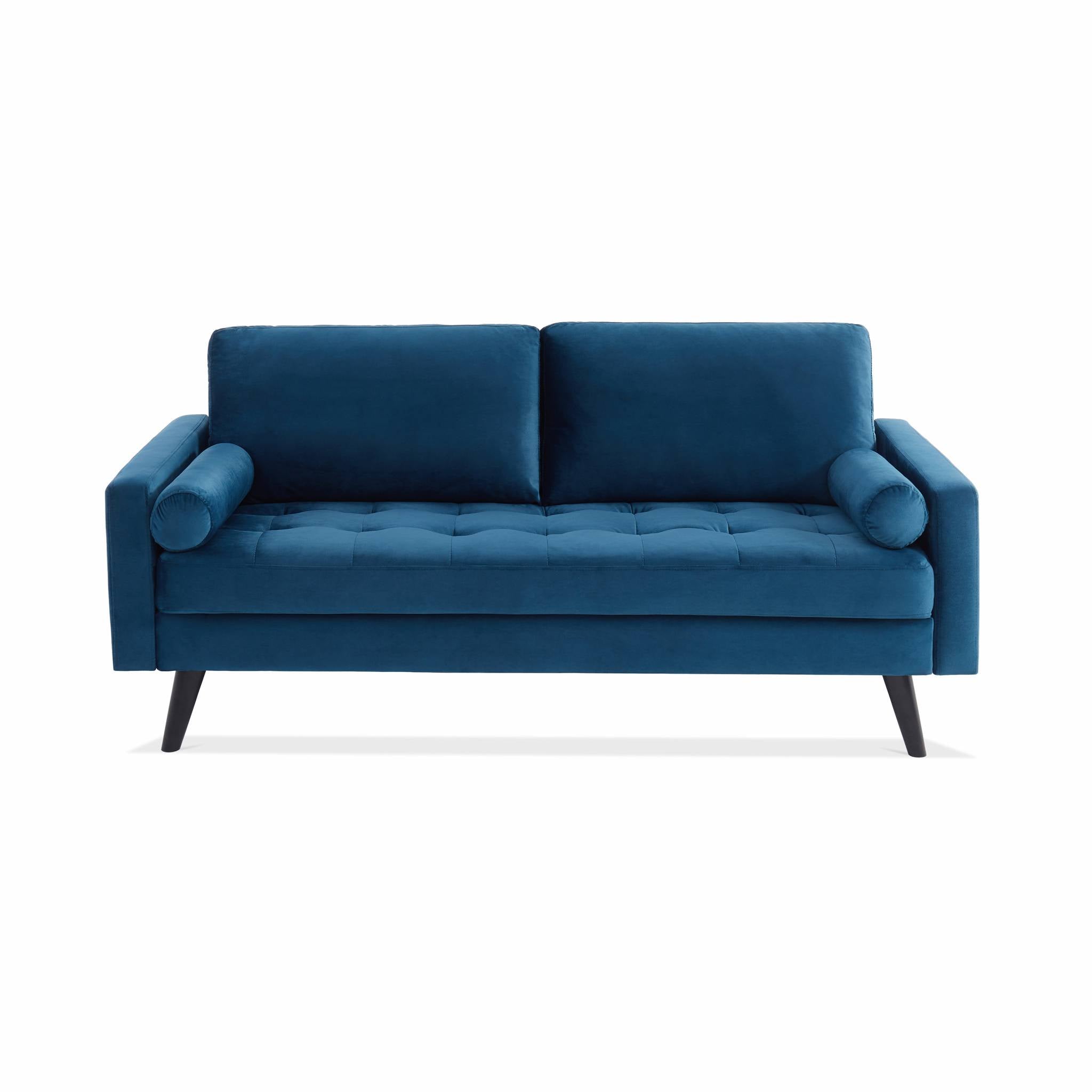 Divano a 3 posti, gambe in legno, blu navy