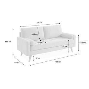 Divano a 3 posti, gambe in legno, blu navy