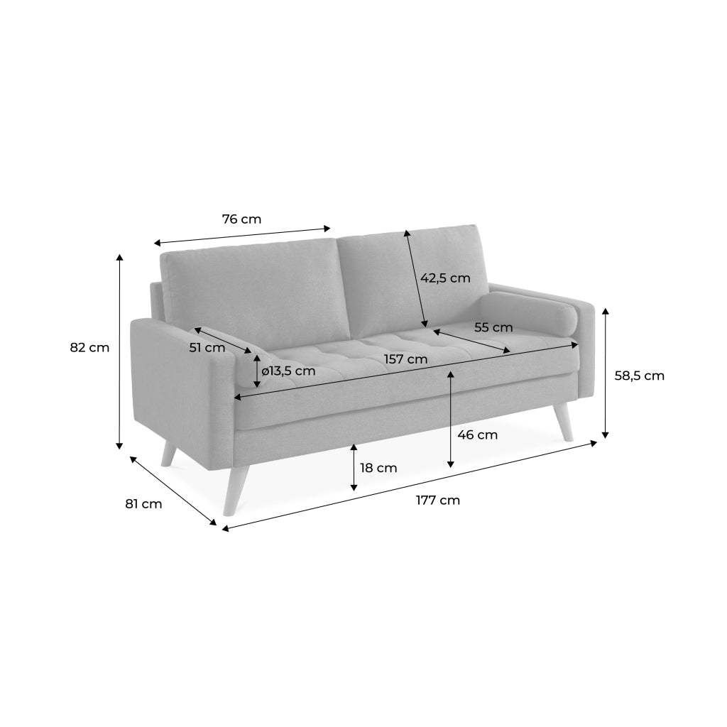 Divano con gambe in legno, 3 posti, verde inglese
