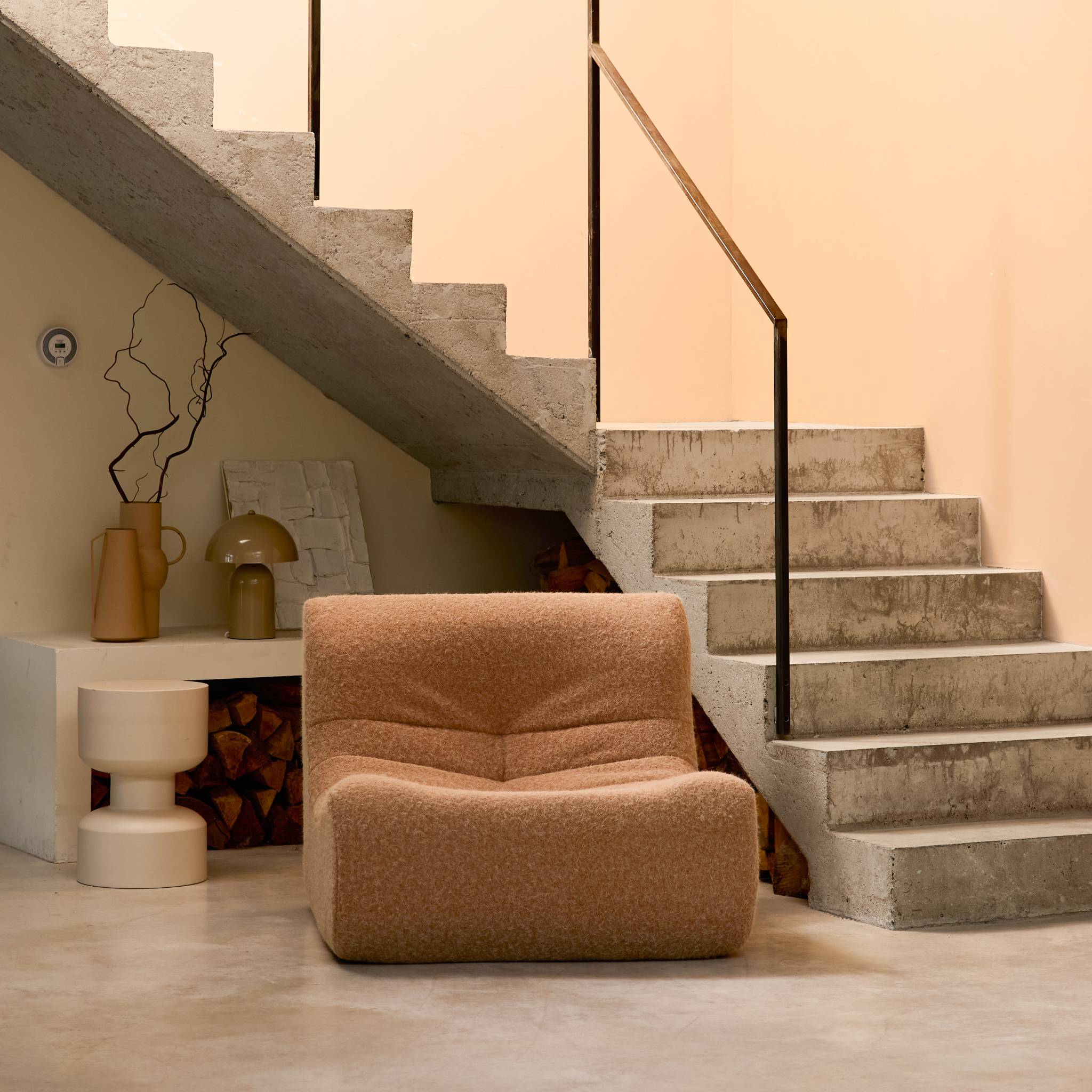 Poltrona senza braccioli tessuto effetto alpaca,1 posto, beige