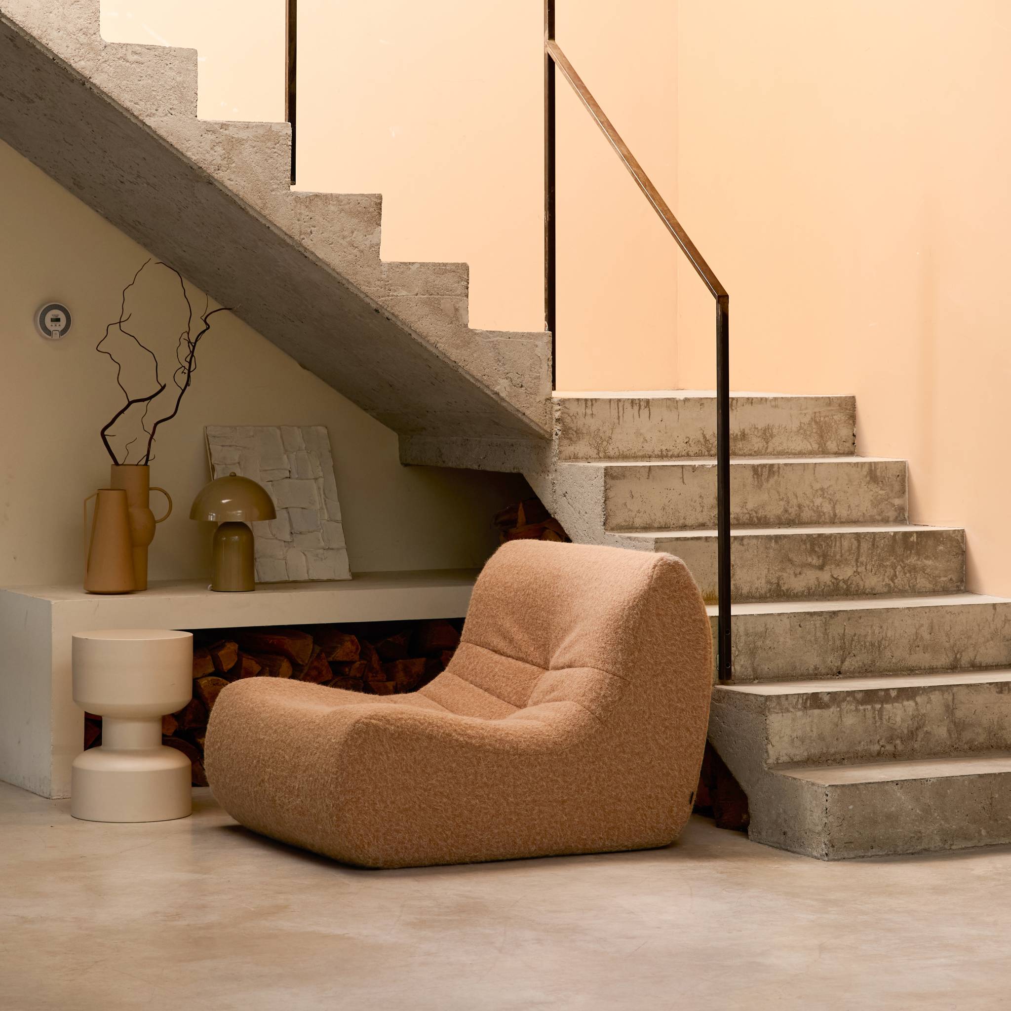 Poltrona senza braccioli tessuto effetto alpaca,1 posto, beige