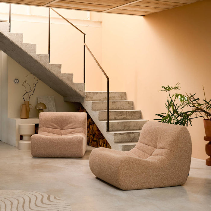 Divano modulare tessuto effetto alpaca, 2 posti, beige