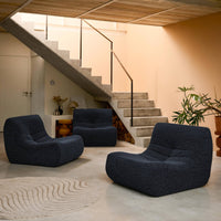 Divano modulare tessuto effetto alpaca, 3 posti, blu notte