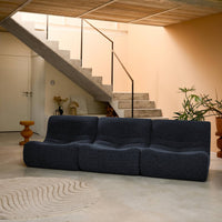 Divano modulare tessuto effetto alpaca, 3 posti, blu notte