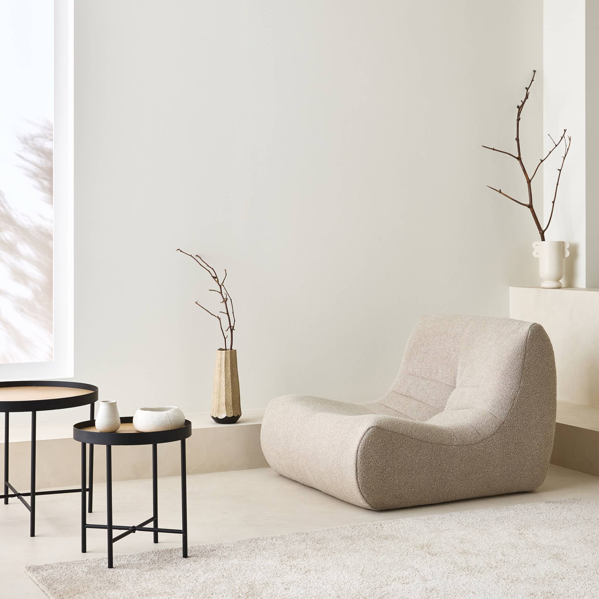 Poltrona senza braccioli bouclé,1 posto, beige