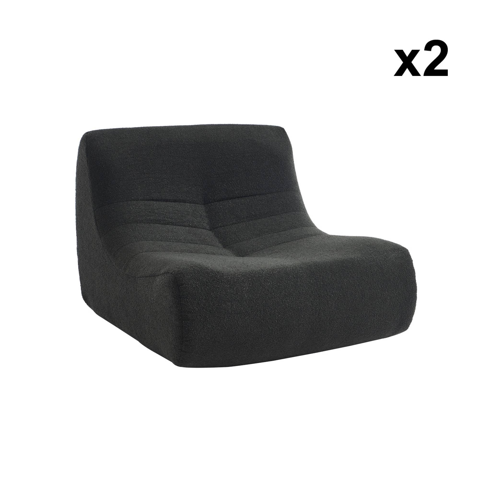 Set di 2 poltrone modulari 1 posto bouclé testurizzata, nero