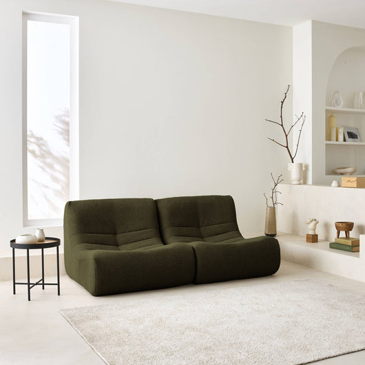 Divano modulare bouclé, 2 posti, kaki