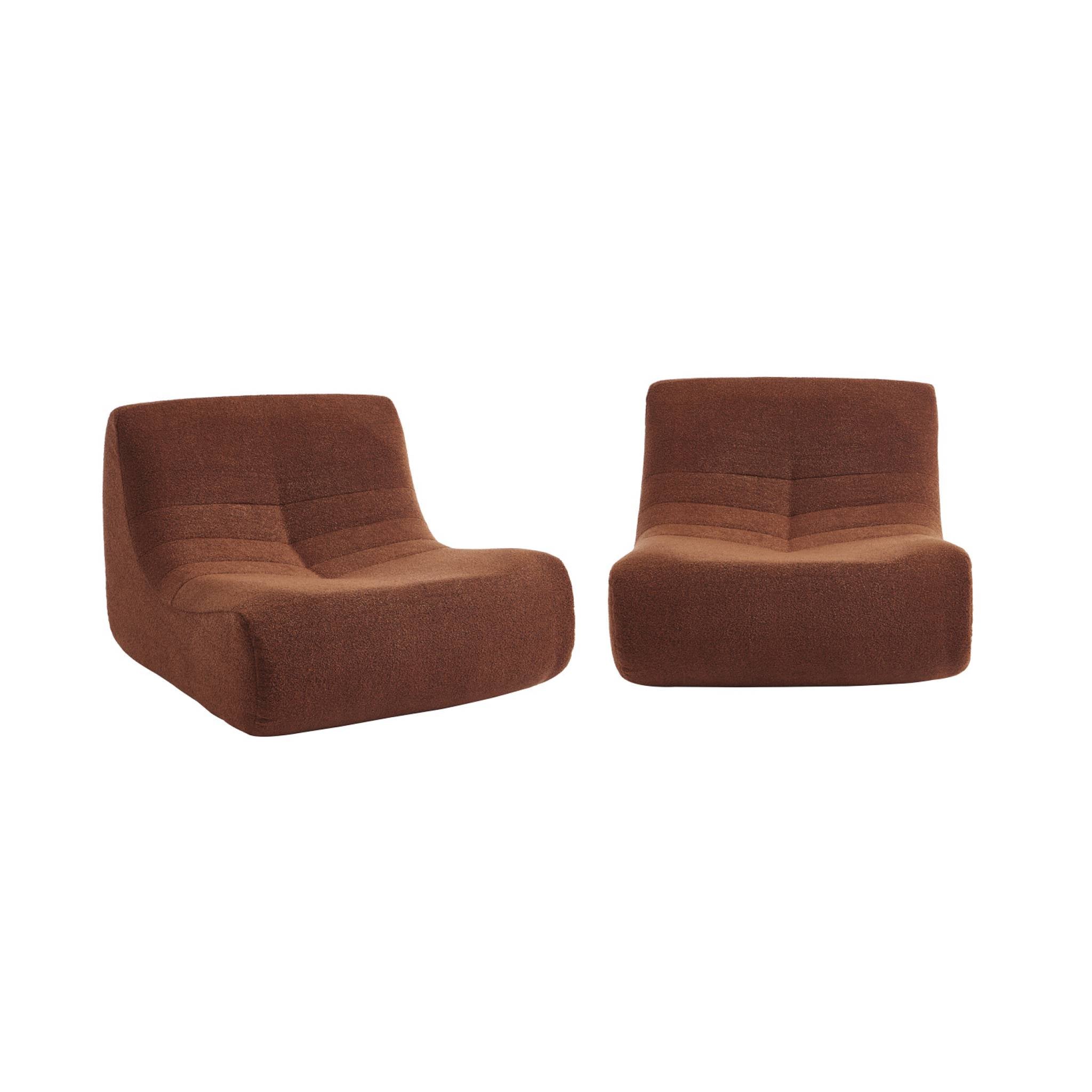 Set di 2 poltrone modulari 1 posto bouclé testurizzata, terracotta
