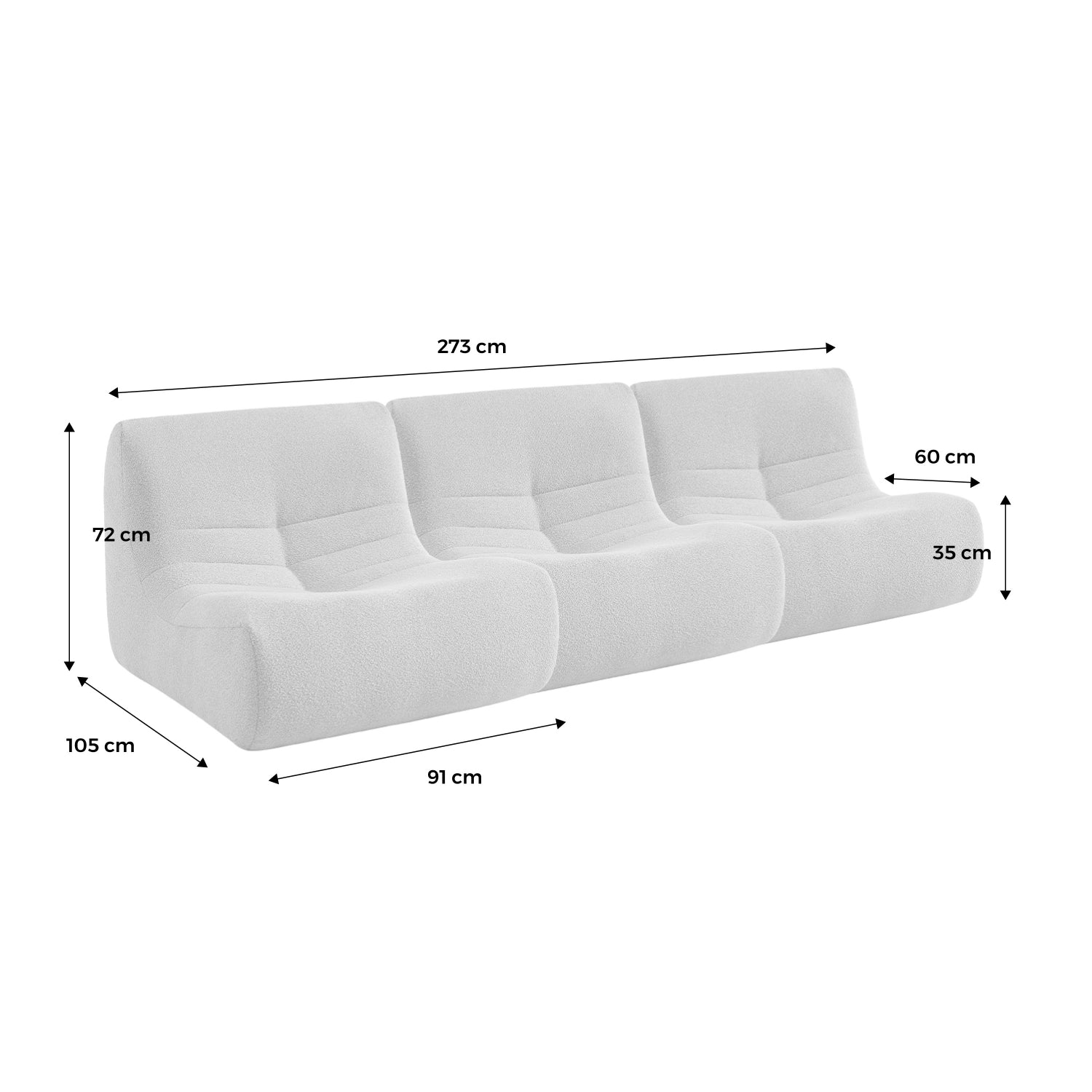 Divano modulare bouclé, 3 posti, beige