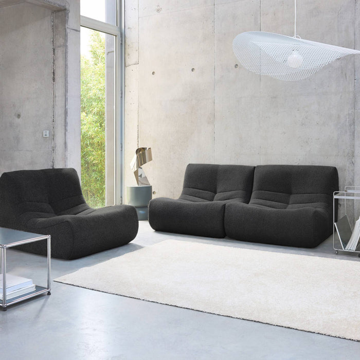 Set di 3 poltrone modulari 1 posto bouclé tessuto strutturato, nero